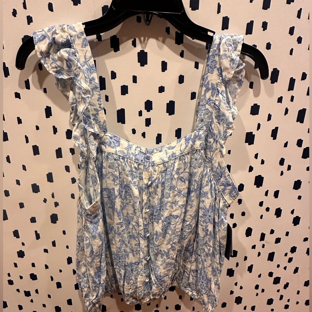 Melrose and Market Blue and Cream Floral Blouse